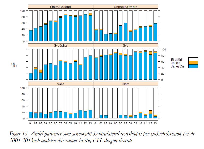 Källa: Svenska testikelcancerregistret: SWENOTECA: https://www.cancercentrum.se/globalassets/cancerdiagnoser/testikelcancerseminom/arsrapport-2013-138-stcr-svenskatestikelcancerregistret-swenoteca.