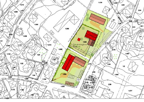 10 DETALJPLAN FÖR BJÖRKÖ 1:294 OCH 1:305 PM GEOTEKNIK Figur 3-1 Förslagsskiss kommande detaljplan Enligt förslagsskissens första alternativ, se övre bilden ovan, ska befintliga byggnader på området
