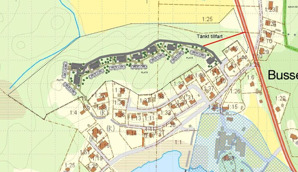 4.2 Planerad utformning Inom området planeras åtta huskroppar med parkeringsytor intill fastigheterna samt gator som förbinder fastigheterna med Risatorpsvägen och Tegelbruksvägen, se