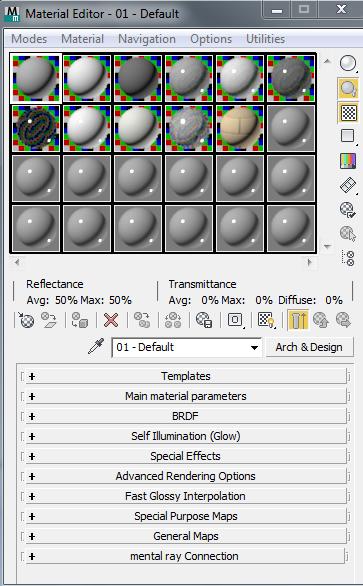 Figure 1: Compact Material editor 1.1 Materials och Maps Två begrepp återkommer hela tiden i materialeditorn: materials och maps.