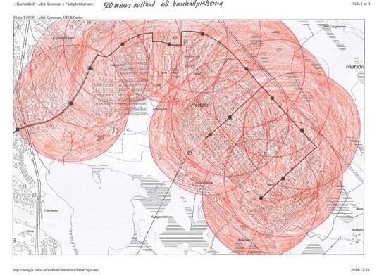 Kartan visar hur stor del av området som täcks upp inom 500 meter från alla hållplatser. Mellan 2003 och 2013 har 153 personer skadats i en trafikolycka på Hertsön.