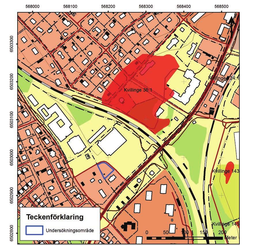 Topografi och fornlämningsmiljö Anledningen till beslutet om att en utredning skulle utföras inom fastigheten var närheten till den gropkeramiska boplatsen, Kvillinge 36:1, allmänt kallad