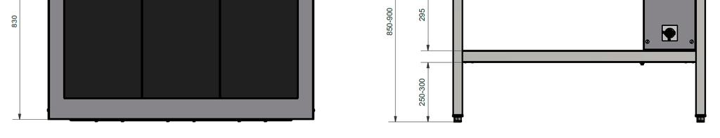 Underhylden sidder for 900 mm høje kogeborde 300mm over gulv og for 850