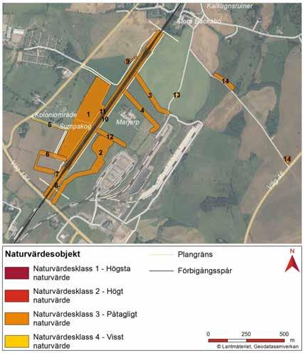 Naturvärdesobjekt Inom inventeringsområdet har tolv naturvärdesobjekt avgränsats samt två preliminära naturvärdesobjekt (figur 2).