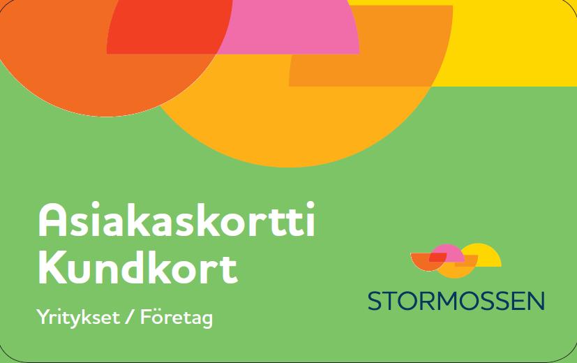 Asiakaskortti - Kundkort Asioidessa hyötykäyttöasemalla. Tilaa info@stormossen.fi. Kirjoita nimi ja osoite meiliin. Rekisteröi ennen ennen ensimmäistä käyntiä.