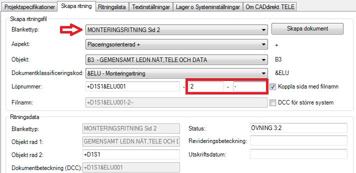 Monteringsritning +D1S1 sida 2: OBS! Aspekten "+" gör att namngivningen av dokumenten till stor del måste göras manuellt, dvs.