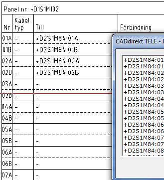 Skapa referenslista på fiberpar 01A 24B. Använd Excel.