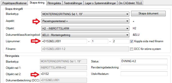 Fördelningslista: Monteringsritning sida 1: OBS! Aspekten "+" gör att namngivningen av dokumenten till stor del måste göras manuellt, dvs. hela namngivningen görs som ett löpnummer. Fördelning +D1S2.