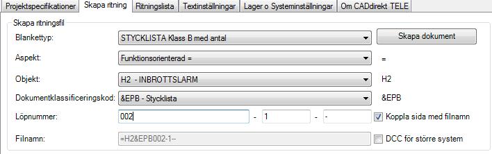 +D1S2&EMA001, fyll även i sida 1 samt fortsättning "-" enligt ovan. Stycklista B med antal: OBS! Detta är andra dokumentet för &EPB.