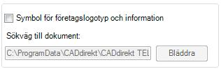 Detta är ett alternativ till text för företagsuppgifter. Företagslogotype och information. (Filen CADdirekt TEL.