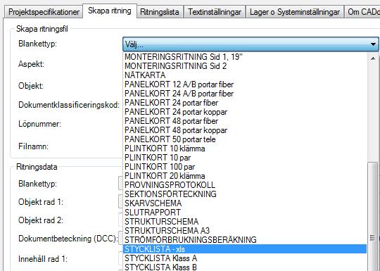 Att skapa STYCKLISTA, APPATATLISTA I xlsm format När