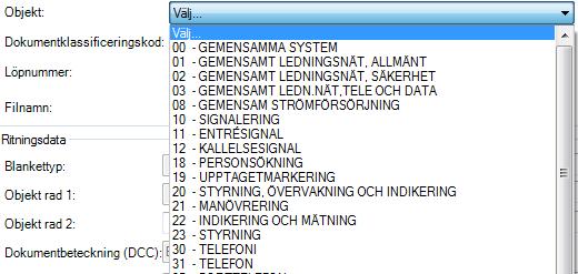 Listan visar val från Gällande standard.