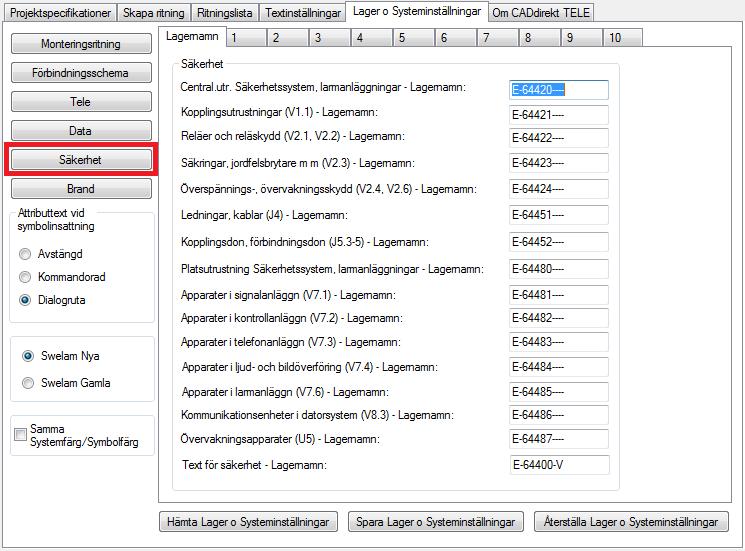 Säkerhet Säkerhet Lagerkoppling Textsträng i rutan styr vilket lager teknikgruppens detaljer skall placeras på. Textsträngen i rutan är redigerbar.