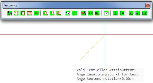 Ange insättningspunkt för text: Ange textens rotation: Texten skrivs ut med gällande inställningar från Projektkontrollen. Färg, Höjd samt Font. TIPS!