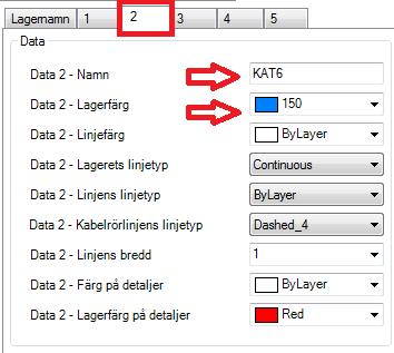 Namn:KAT6 Färg: 150 Aktivera system 3. Ställ markören i fältet och redigera texten.