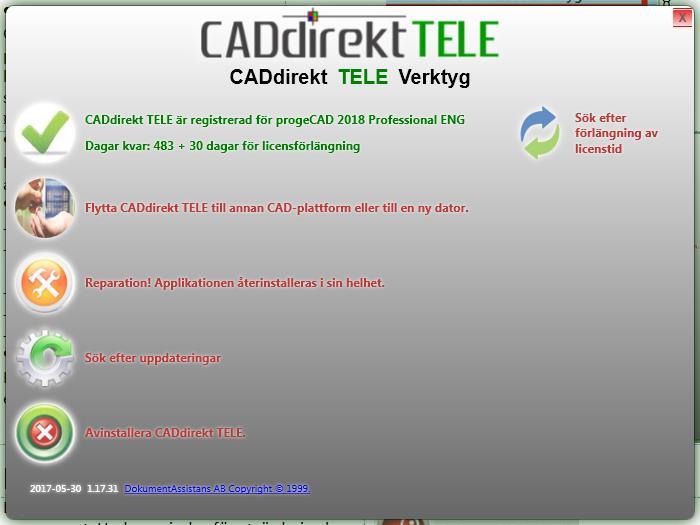 - Registrera applikationen - Flytta licens mellan CAD plattformar. - Reparera installation - Söka uppdateringar - Avinstallera De enskillda momenten redovisas enskilt nedan. Nyhet.