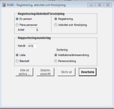 Bilaga 1 RG90A00G Registrering, aktivitet och försörjning Funktionshjälp RG90 - Registrering, aktivitet och försörjning för doktorander Senast uppdaterad: 2009-11-05 Välj om du skall arbeta med en