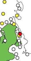 Syresituationen i bottenvattnet vid station, NO Hornbæk (referensstation till VF:), karaktäriseras av återkommande syreminima på höstarna där halterna ofta understiger den kritiska gränsen ( ml/l)