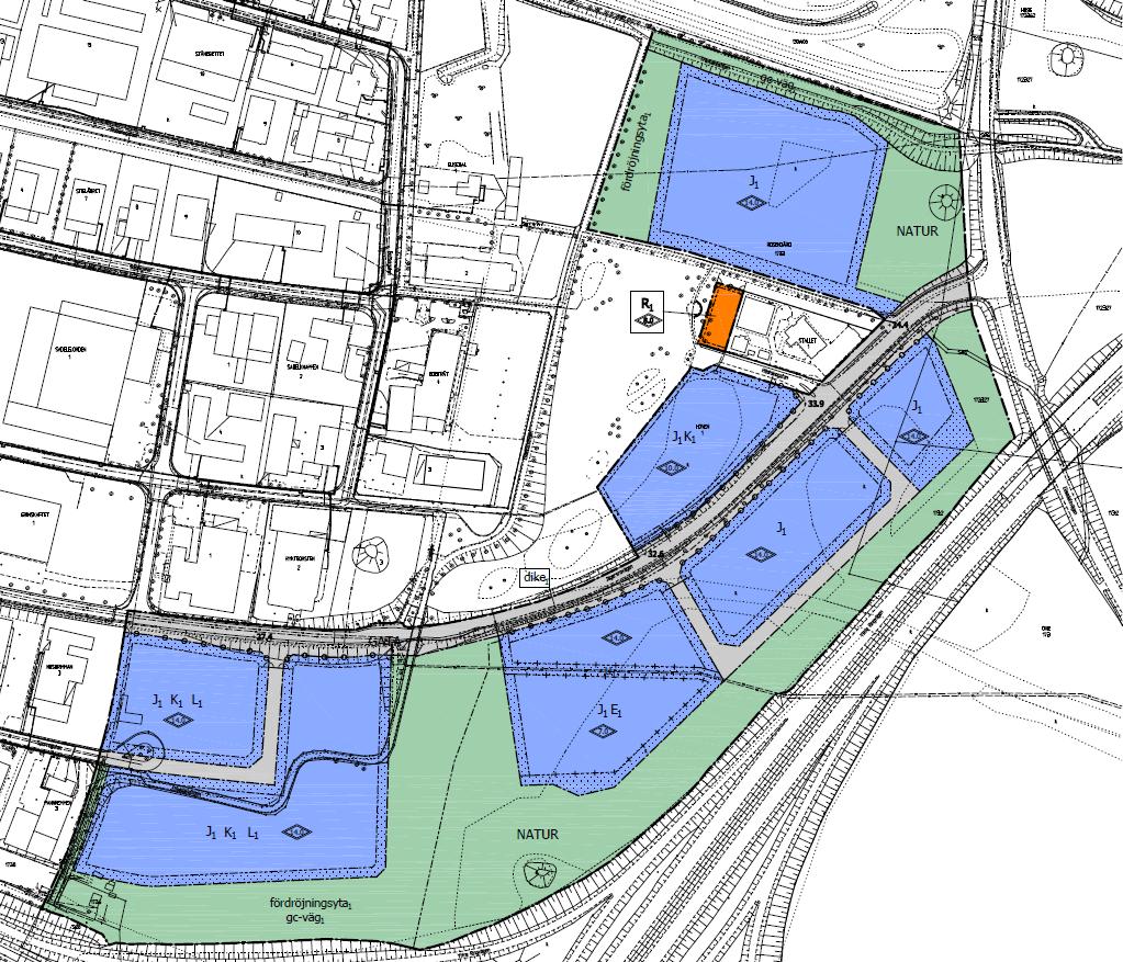 Bild 1: Plankarta, antagandehandling Dp 5 550 Sammanfattning av detaljplanens innehåll Syftet med detaljplanen är att etablera nytt verksamhetsområde i anslutning till det befintliga