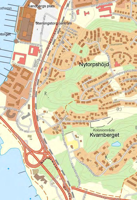 Figur 12 Befintlig sträckning av Södra vägen (källa: https://kartan.stenungsund.se/spatialmap?