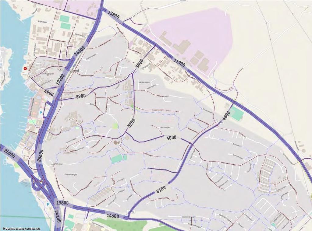 Den nya plankorsningen vid Doterödsvägen med kopplingen till Strandvägen används i detta scenario främst som en genomfartsled för att nå andra målpunkter väster om järnvägen och även för att ta sig