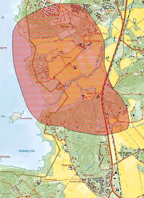 yta Riksintresse för naturmiljö grön streckad yta De norra delarna av planområdet ligger inom riksintresse för kulturmiljö, för Anråsåns dalgång och Anrås by (O39).