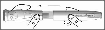 Förberedning av nästa injektion (q) Ta av pennans ytterhylsa och kontrollera att det finns tillräckligt med apomorfin i cylinderampullen för nästa injektion.