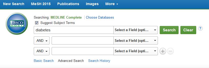 Guide - Avancerad Sökning i EBSCOs databaser Samtliga databaser har även fritextsökning som du hittar i Basic search.