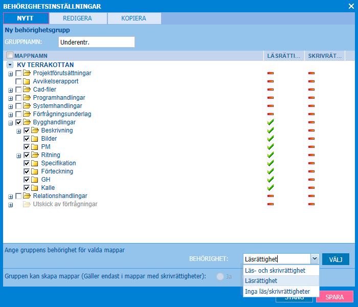 INFOVY Skapa behörighet Byggnet Access innehåller alltid ett antal färdiga behörighetsgrupper.