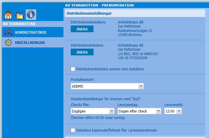 INFOVY Lägg till ytterligare administratörer Klicka på ikonen Prenumeration under det aktuella projektet. Klicka därefter på ikonen Infovy uppe till vänster.