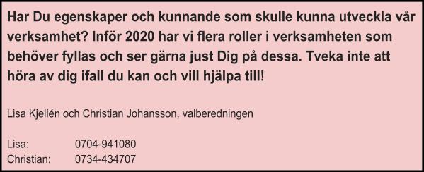 Klubbens verksamhet...... av Christian Johansson, Valberedningen...... HSOKs styrelse leder klubbens arbete, fördelar de ekonomiska medlen till de olika delarna och följer upp budget.