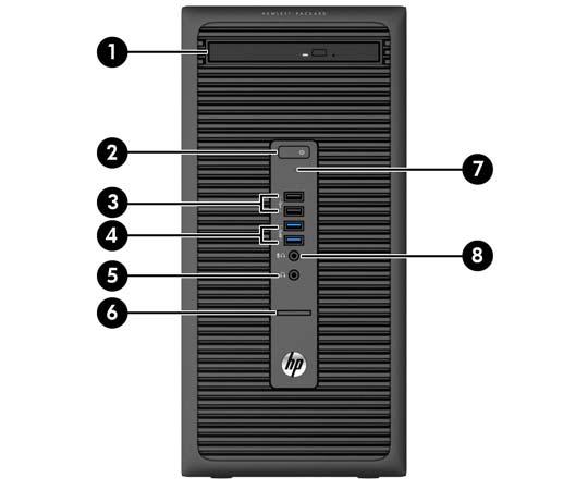 Komponenter på frontpanelen Enhetskonfiguration kan variera beroende på modell. Vissa modeller har ett panelskydd som täcker enhetsfacket för den optiska enheten.