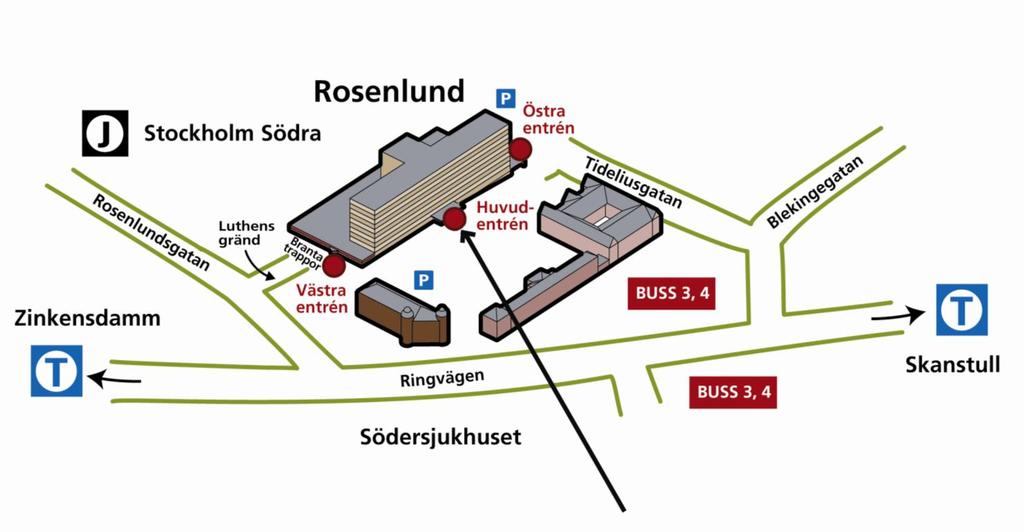 Hitta till Adhd-center Pendeltåg Tunnelbana Buss Bil Åk till station Stockholms Södra, uppgång Rosenlundsgatan. Åk till Skanstull. Ta buss 3 mot Södersjukhuset eller buss 4 mot Radiohuset.