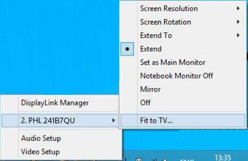 Använda menyn DisplayLink Manager 1.