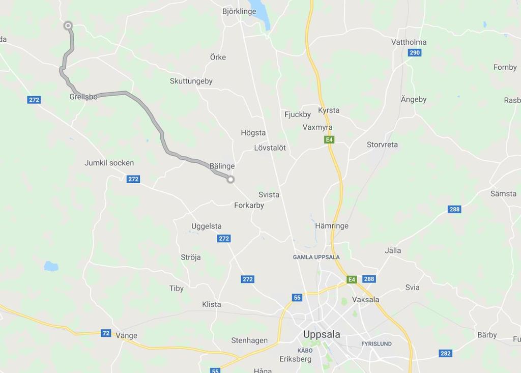 Figur 5. Karta över vägsträckningen för väg 631 (Google Maps, 2019). 3.2.3.3 Väg 1120 På Söderön, utanför Östhammar i Upplands skärgård löper väg 1120. Vägens sträckning kan ses i figur 6.