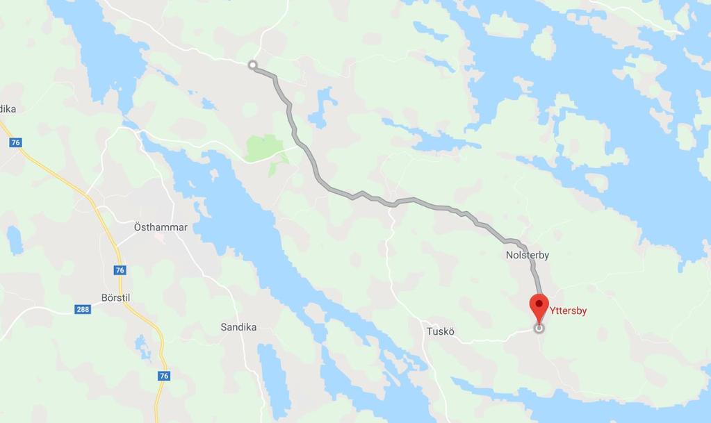 Figur 6. Karta över vägsträckan för väg 1120 (Google Maps, 2019). 3.