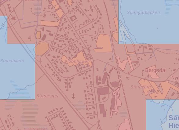 1-9 Bild 5. Bilden förevisar samhällsstrukturen. Röd färg; Tätortsområden, Blå färg; Landsbygdsbebyggelse/glesbygdsbebyggelse. SYKE/YKR MML, Esri Finland. (Kartan har bearbetats).