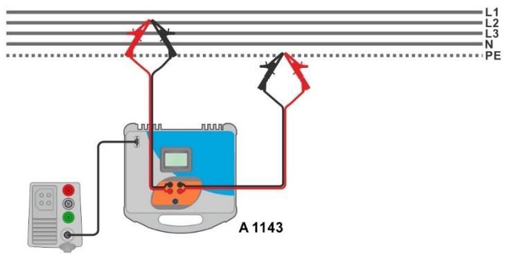 Metrel Ml 3155 Snabbguide mätning Eurotest XDe 17 4.14 Z loop m Högprecisions felloopsimpedans och prospektiv felström Fig. 4.50: Z loop mω meny Fig. 4.51: Högprecisions loopimpedansmätning - anslutning till A 1143 Fig.