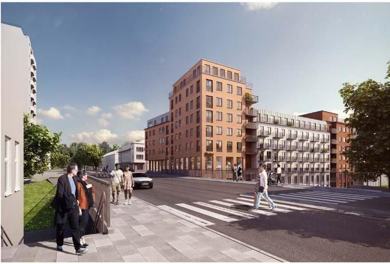 4 (11) rummen samt bildar en viktig länk mellan de två olika gatunivåerna. Inom fastigheten, under kvarterets innergård, föreslås ett underbyggt parkeringsgarage i två plan.