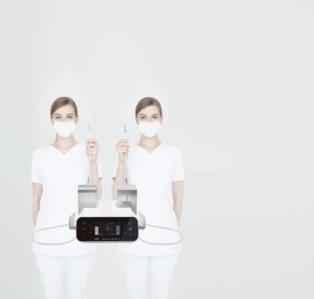 Varios Combo Pro 3 i 1 Scaling, Prophy och Perio i samma maskin En användarvänlig och tillförlitlig maskin som kombinerar skonsam scalerteknik med pulverblästring av tandytan.