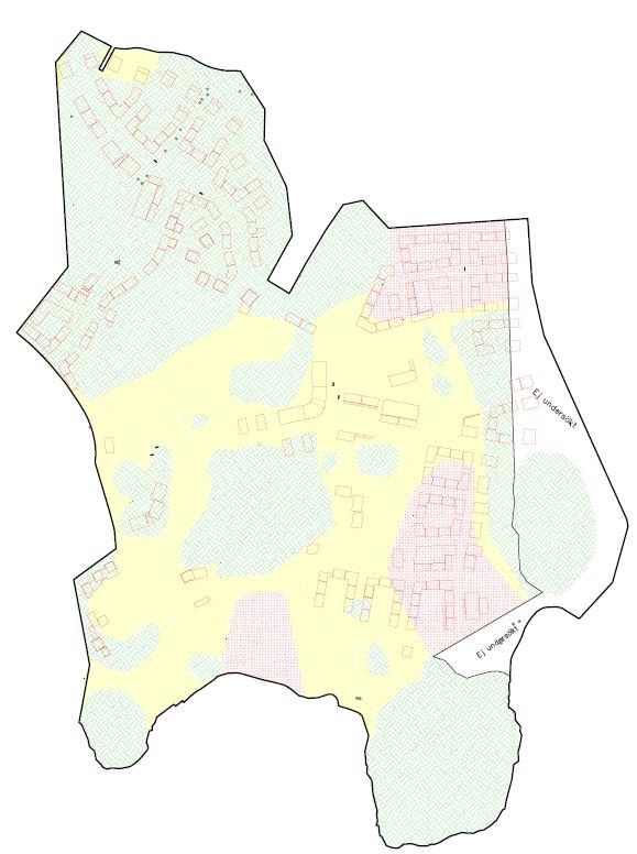 I Figur 11 har illustrationsplanen kombinerats med planen över geoteknisk kostnadspåverkan. Där syns det vilka fastigheter som ligger inom de mest kritiska områdena med röd färg.