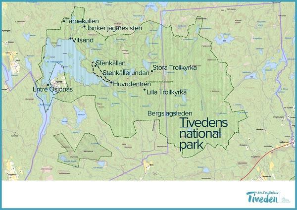 16. Här nedans finns en karta över Tiveden nationalpark. Vilka av följande platser och vandringsleder besökte du på ditt senaste besök i Tivedens nationalpark?