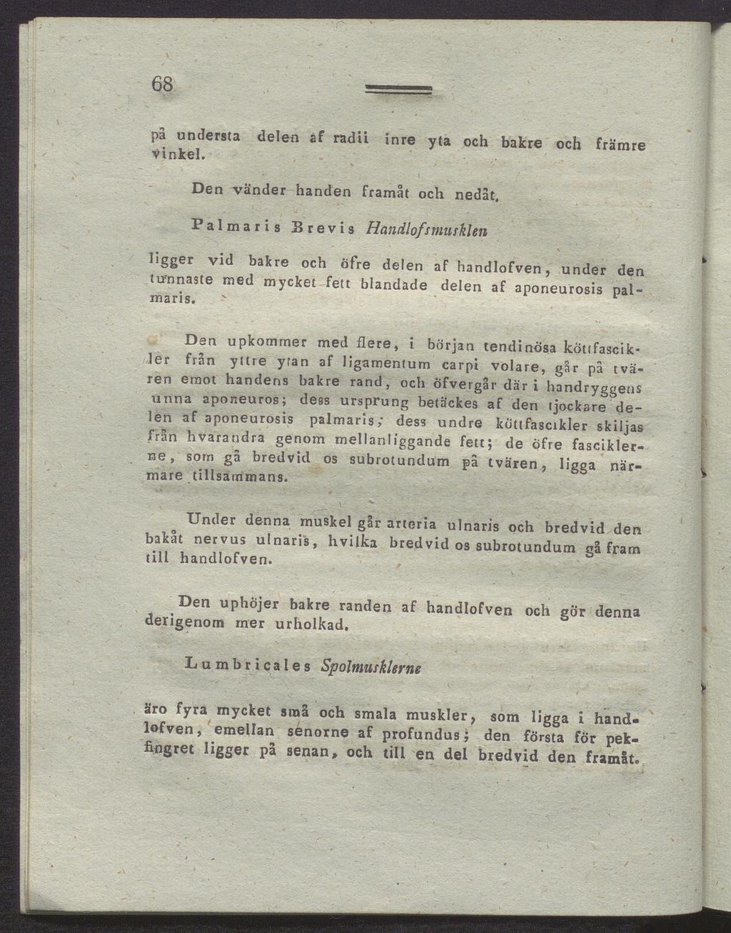 68 på understa delen af radii inre yta och bakre och främre Vinkel.,, v ; t Den vänder handen framåt och nedåt.