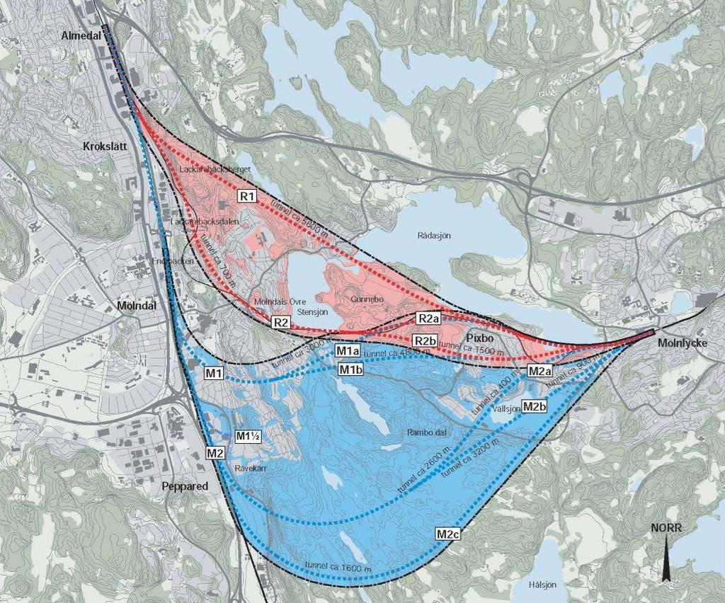 Göteborgsregionens kommunalförbund rekommenderar att fortsätta utreda alternativen R1, R2b och M1b.