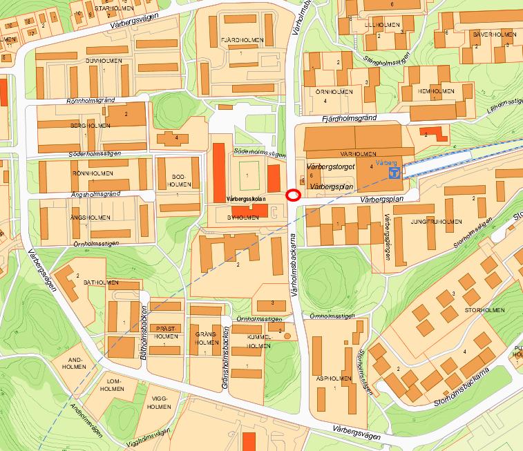 Sida 4 (8) Platsbeskrivning Vårholmsbackarna Övergångsstället på Vårholmsbackarna vid Vårbergsplan ligger i anslutning till Vårberg centrum, med butiker, restauranger och tunnelbana.