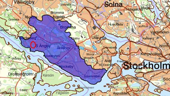 Figur 8 Delavrinningsområde till Mälaren-Fiskarfjärden. Utredningsområdets ungefärliga placering är utmarkerat med rött (VISS, 2018).