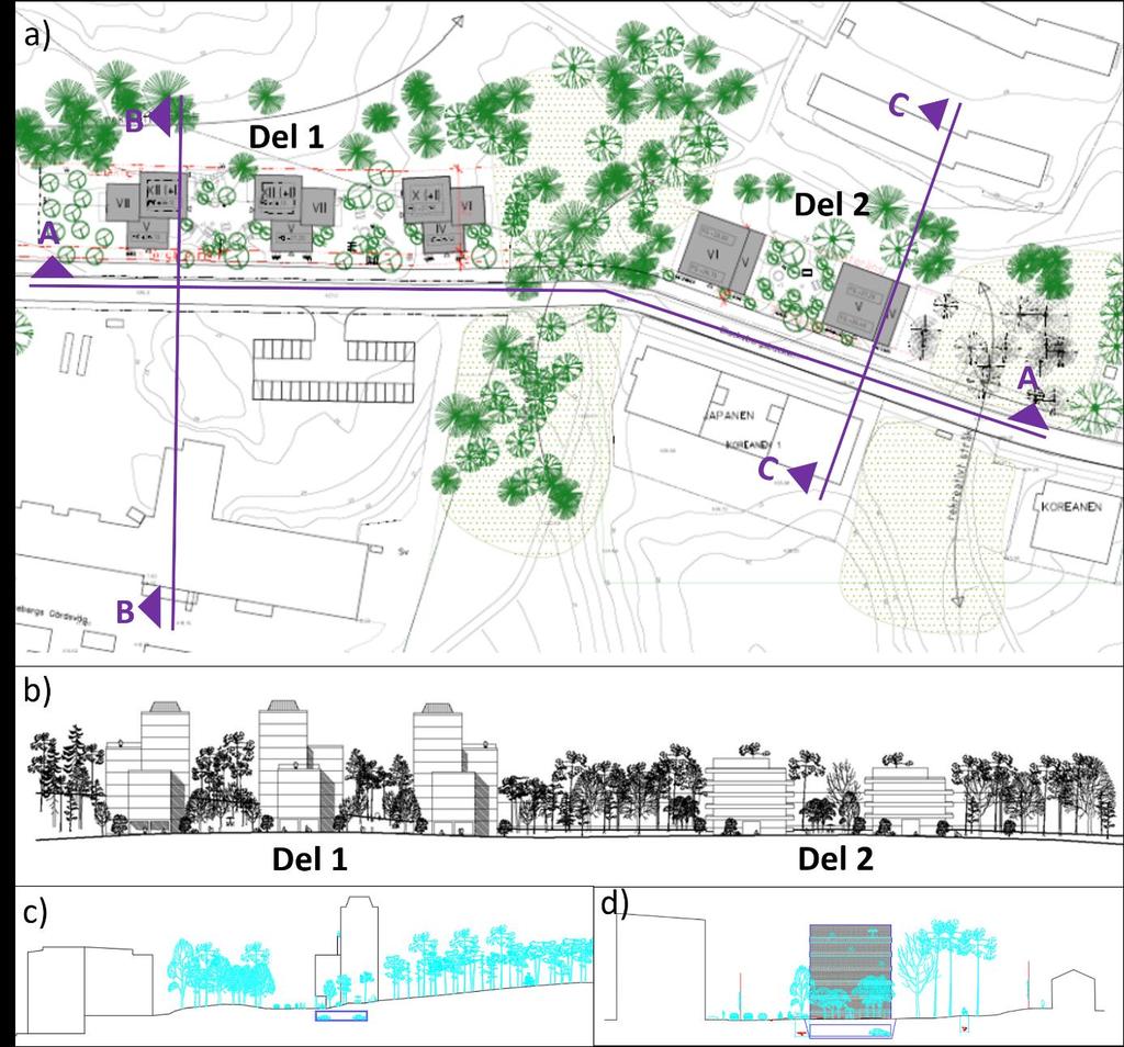 3 FRAMTIDA FÖRHÅLLANDEN Nya exploateringar som planeras inom utredningsområdet är fördelad i fem delprojekt, delområde 1, 2, 3A, 3B och 3C (Figur 2).