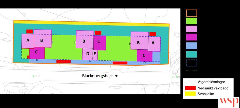 BILAGA 1 ERFORDERLIG MAGASIN VOLYM PER TAKYTA DELOMRÅDE 1 Figur 1 Placering av föreslagna dagvattenåtgärder utifrån