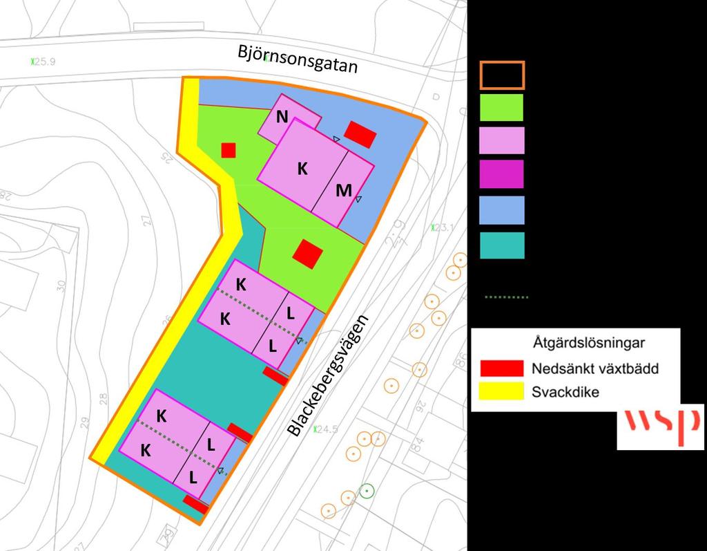DELOMRÅDE 3B Figur 4 Placering av föreslagna dagvattenåtgärder utifrån behov av fördröjning för