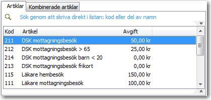 Kassa Sök artikel Det finns nu en ikon i form av ett förstoringsglas och en informationstext överst i fliken Artiklar.